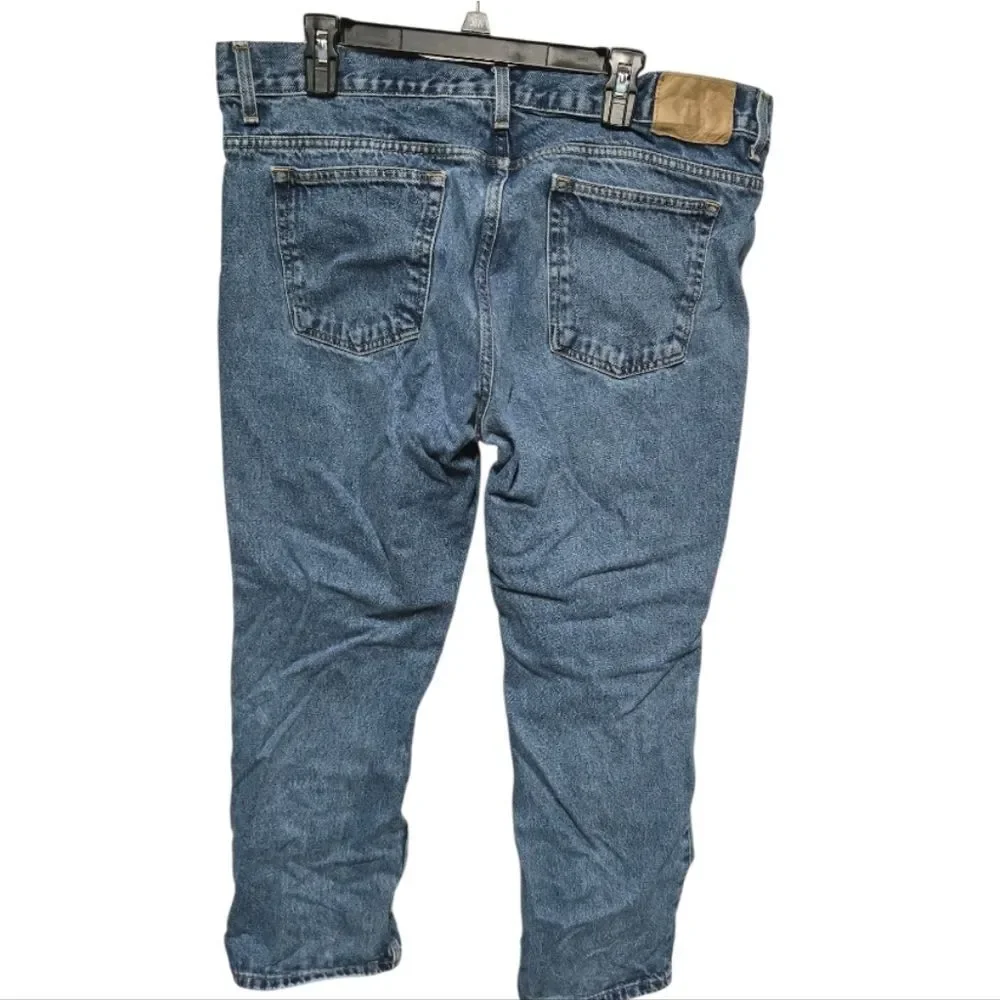 Men’s 38x29 Straight Leg Jeans 100% Cotton Medium Wash Short Inseam Work Denim